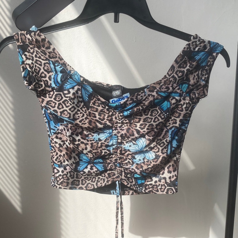 Rue21 top Butterfly animal print cinch string in front casual boho M jr - Picture 12 of 17